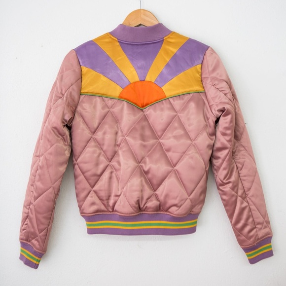 New Classic Rock Couture Satin Dusty Rose Rising Sun Bomber Jacket, Sz L - Picture 4 of 10